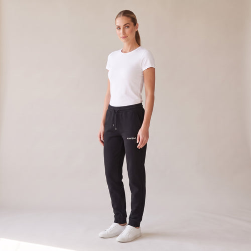 Basecamp Heavyweight Sweatpants — AWSM Field in Onyx Black, three-quarter view on the AWSM house model