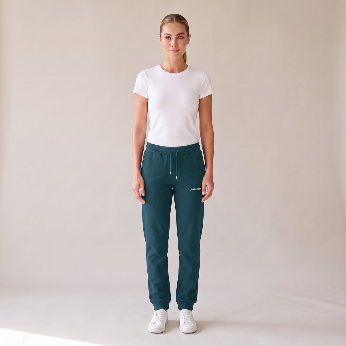 Basecamp Heavyweight Sweatpants — AWSM Field in Stargazer Blue, front view on the AWSM house model