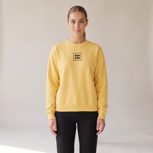 Brioche Crewneck — AWSM Atelier in Butter Cream, shown on the AWSM house model