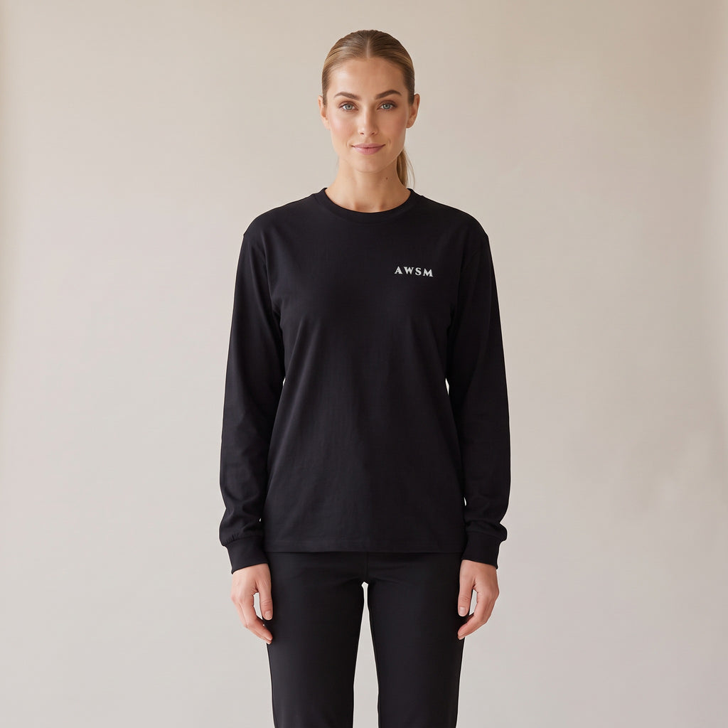 Crépuscule Long Sleeve Tee — AWSM Maison in Onyx Black, shown on the AWSM house model