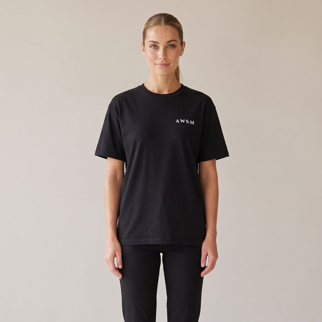 Nocturne Heavyweight Tee — AWSM Maison in Onyx Black, shown on the AWSM house model