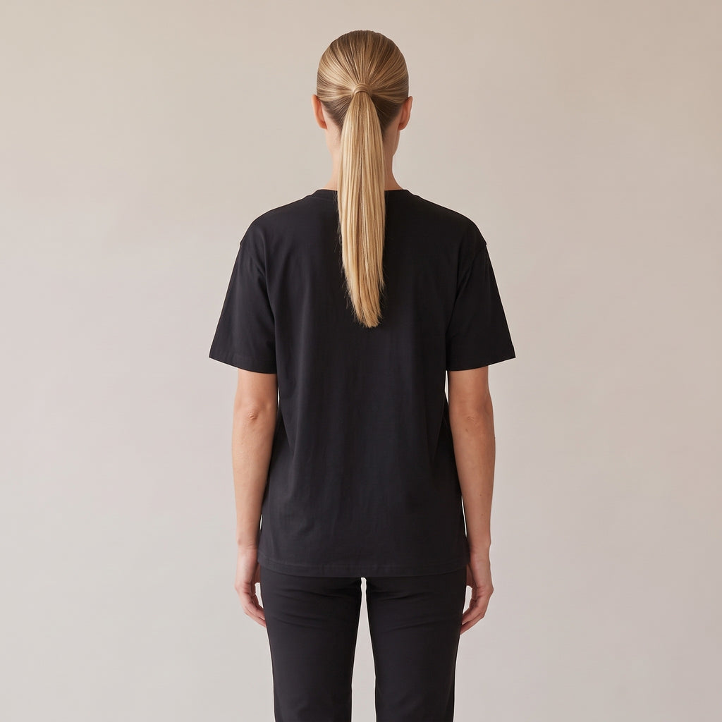 Nocturne Heavyweight Tee — AWSM Maison in Onyx Black, back view on the AWSM house model