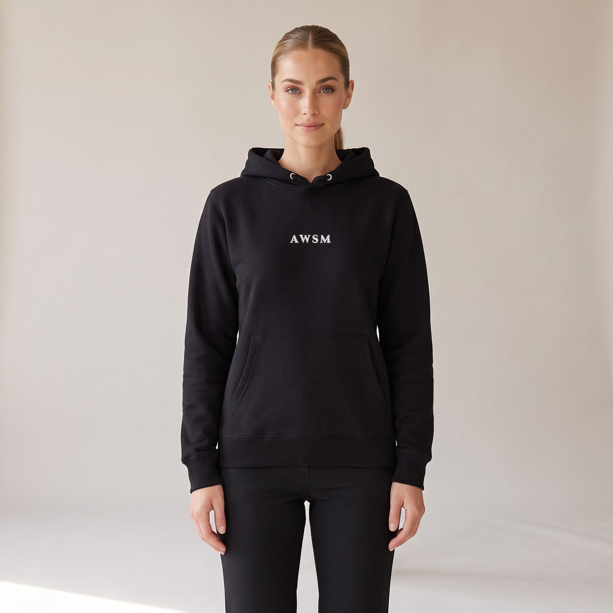 Opéra Hoodie — AWSM Maison in Onyx Black, shown on the AWSM house model