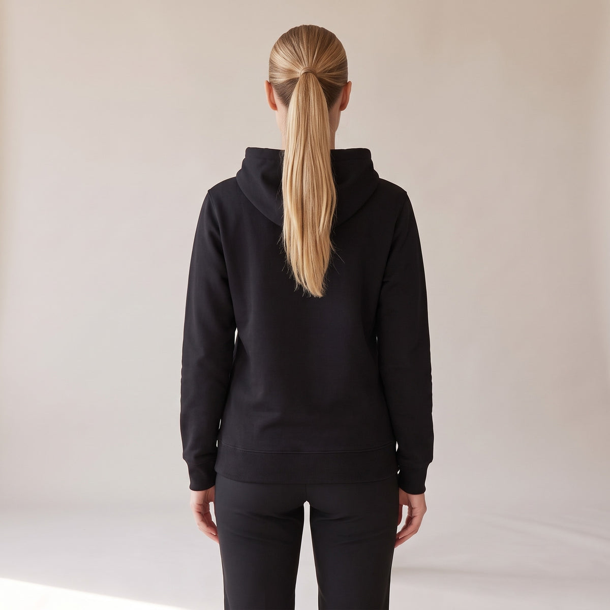 Opéra Hoodie — AWSM Maison in Onyx Black, back view on the AWSM house model