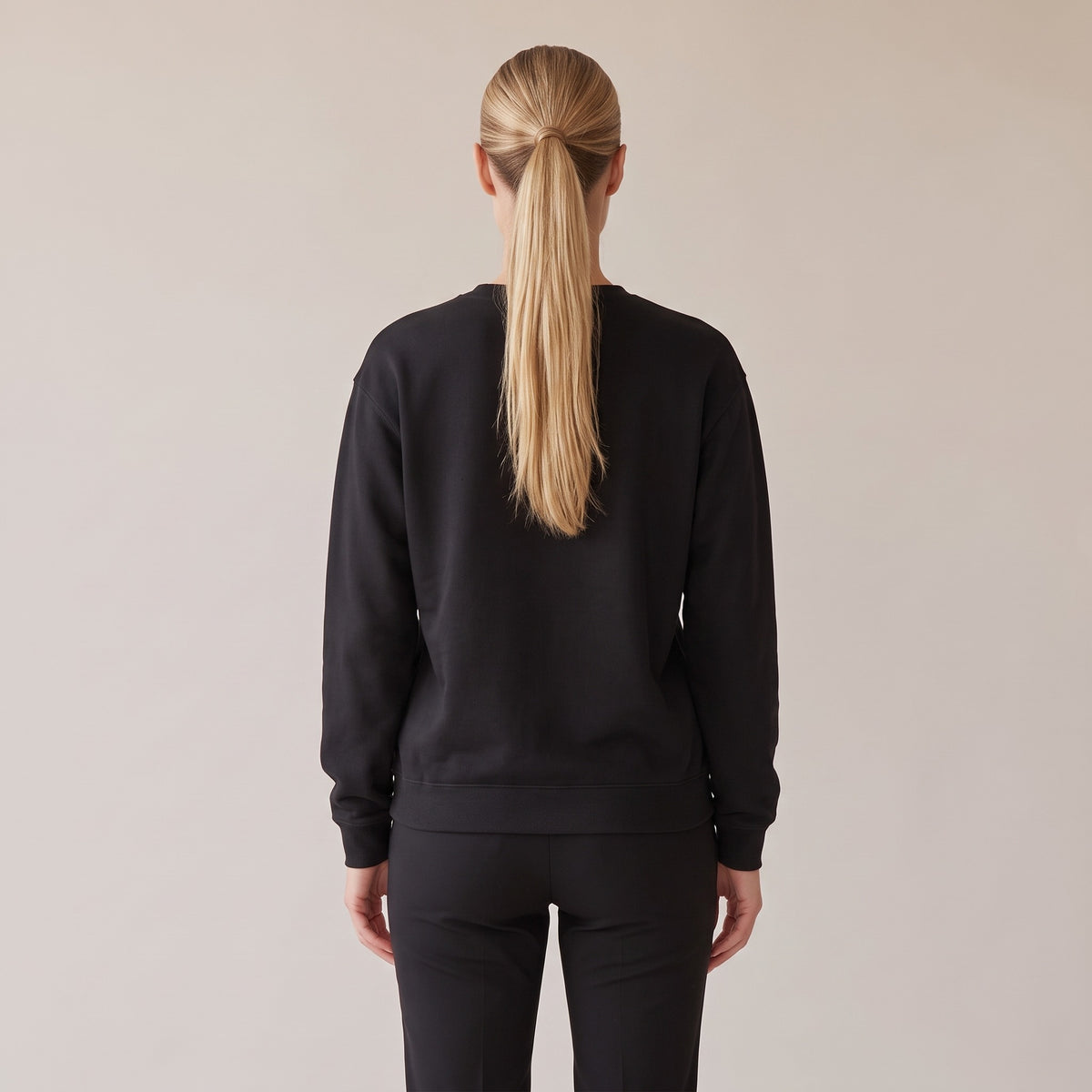 Salon Crewneck — AWSM Maison in Onyx Black, back view on the AWSM house model
