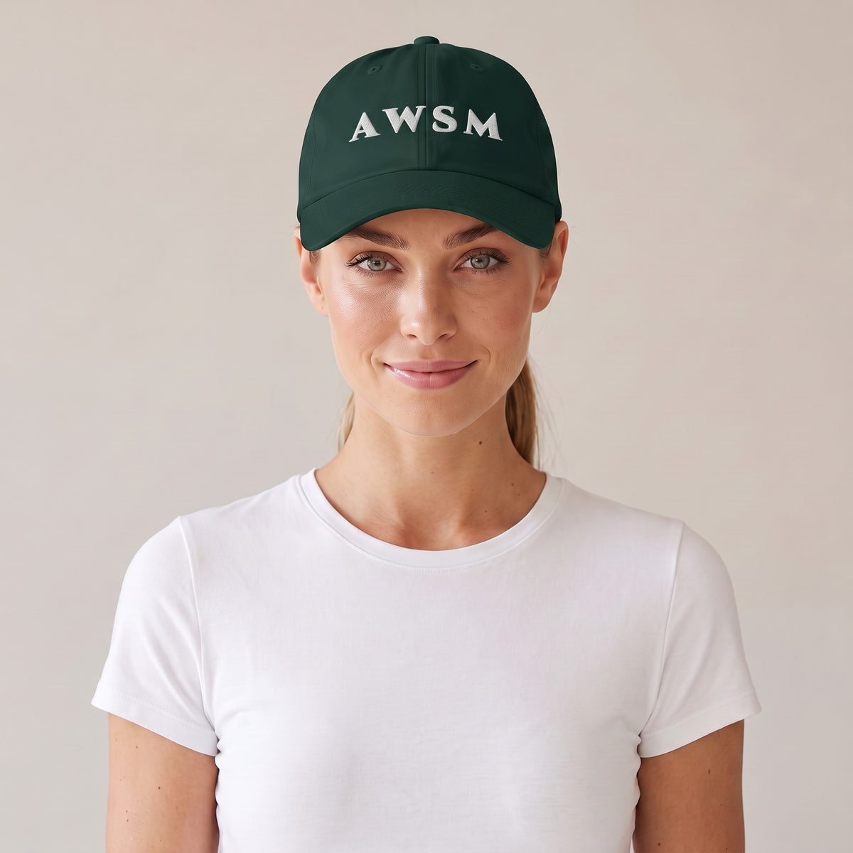 Soirée Dad Hat — AWSM Maison in Alpine Spruce, front view on the AWSM house model