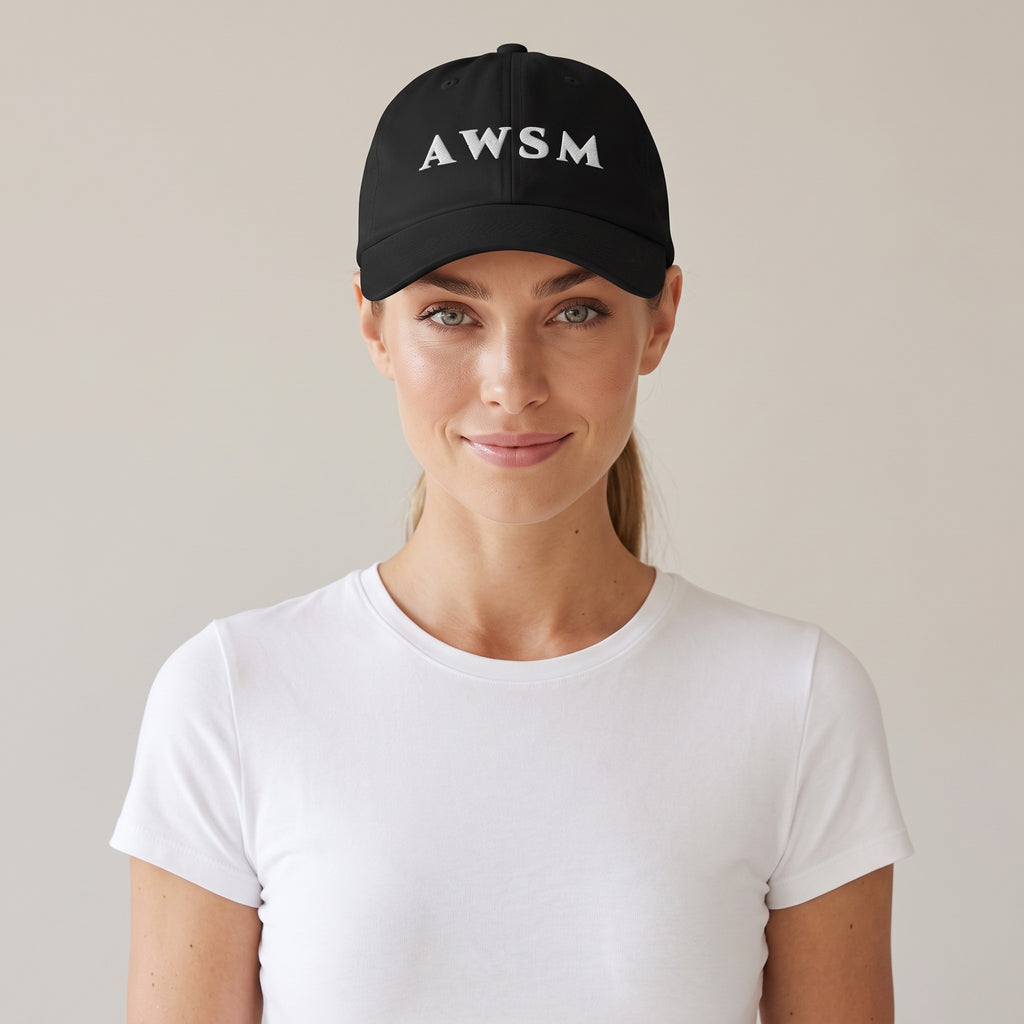 Soirée Dad Hat — AWSM Maison in Onyx Black, shown on the AWSM house model